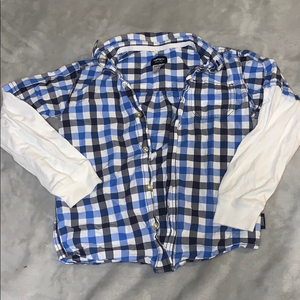 Caters boys blue plaid long sleeve button up